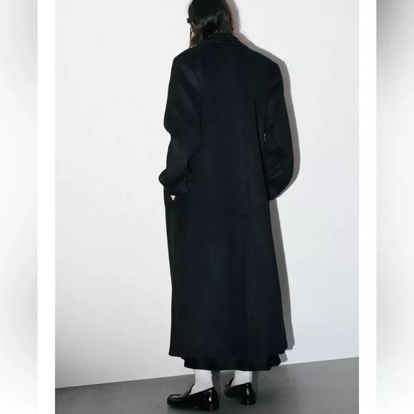 Zara Long wool blend Black Double-Breasted Coat - Picture 8 of 12